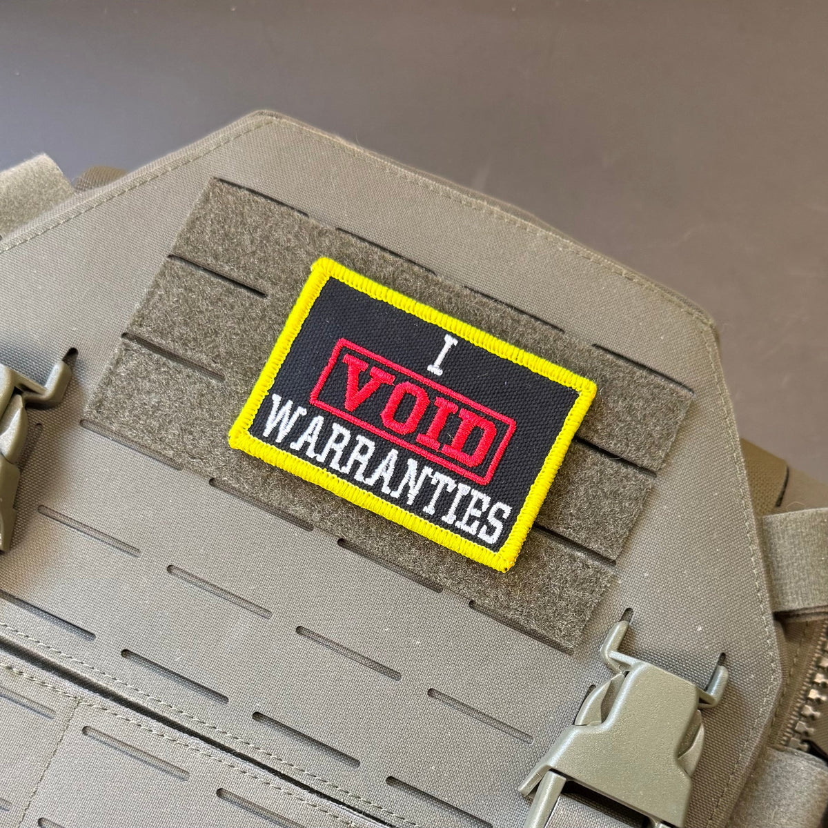 I Void Warranties Funny Morale Patch, 2x3" | Made in USA | VELCRO® Brand Hook Backing