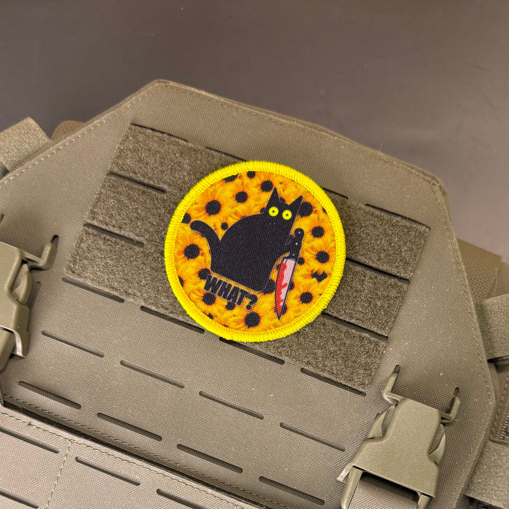 Murder Cat & Sunflowers Funny Morale Patch, 3" Round | Made in USA | VELCRO® Brand Hook Backing
