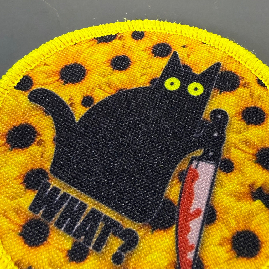 Murder Cat & Sunflowers Funny Morale Patch, 3" Round | Made in USA | VELCRO® Brand Hook Backing