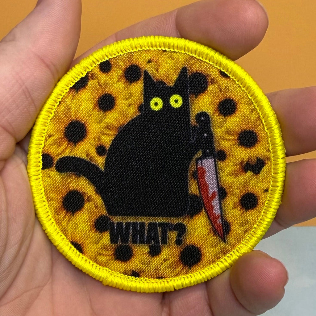 Murder Cat & Sunflowers Funny Morale Patch, 3" Round | Made in USA | VELCRO® Brand Hook Backing