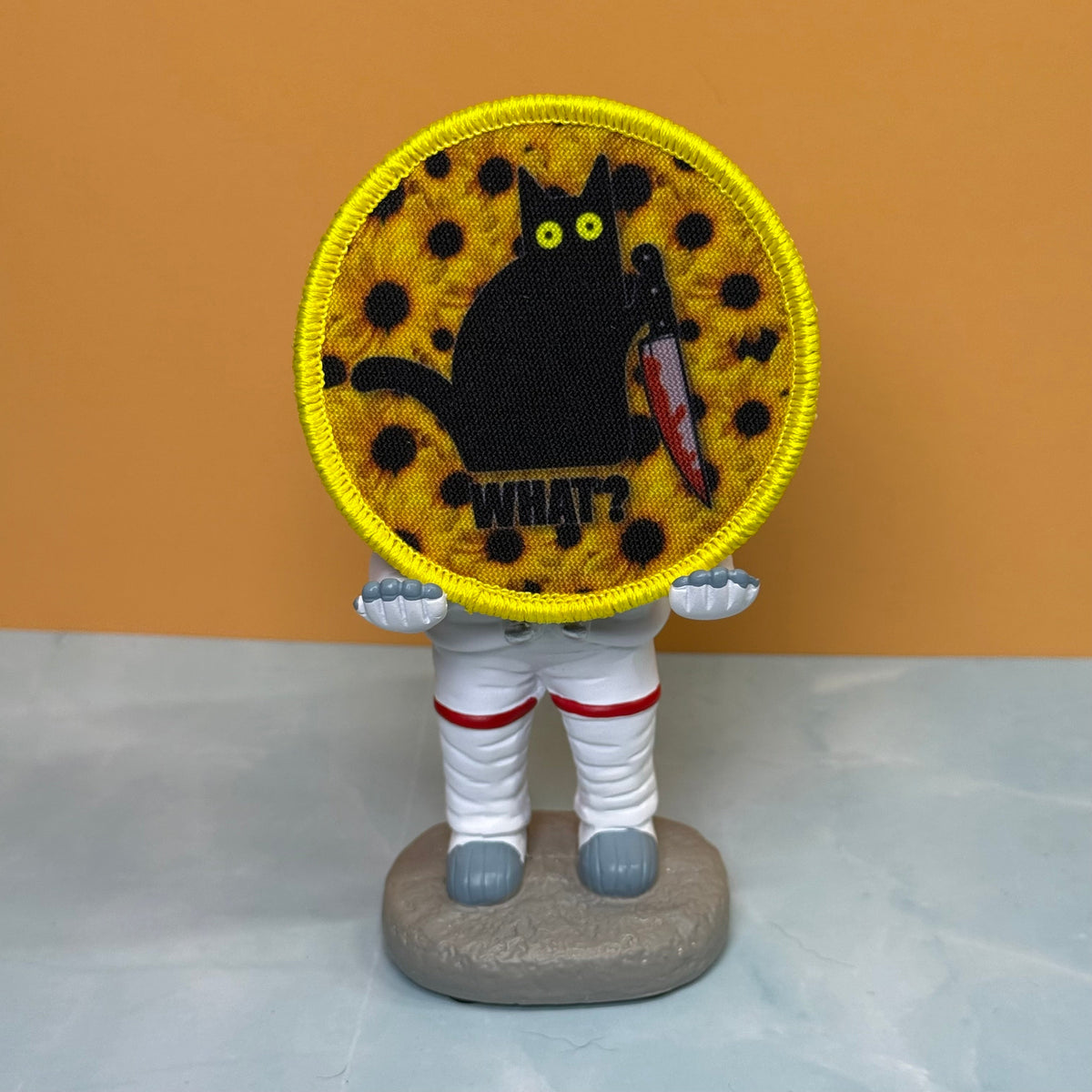 Murder Cat & Sunflowers Funny Morale Patch, 3" Round | Made in USA | VELCRO® Brand Hook Backing