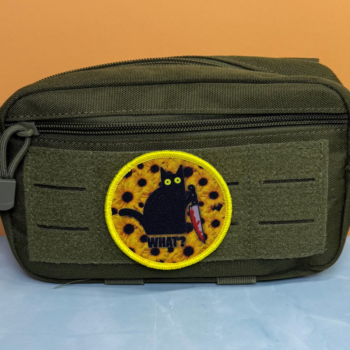 Murder Cat & Sunflowers Funny Morale Patch, 3" Round | Made in USA | VELCRO® Brand Hook Backing