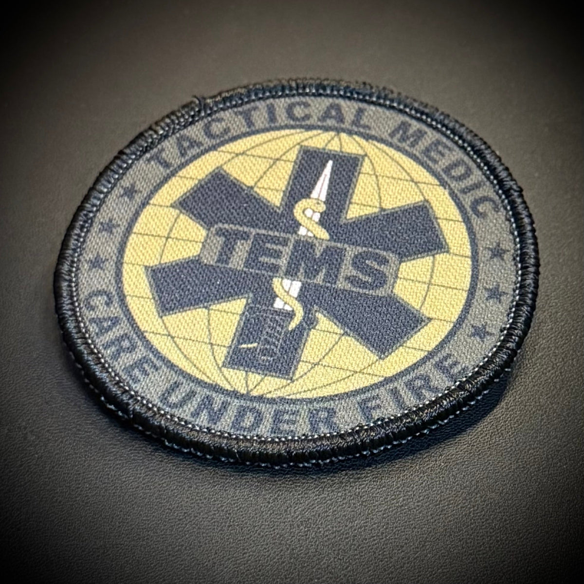 Tactical Medic TEMS Morale Patch, Care Under Fire, 3" Round | Made in USA | VELCRO® Brand Hook Backing
