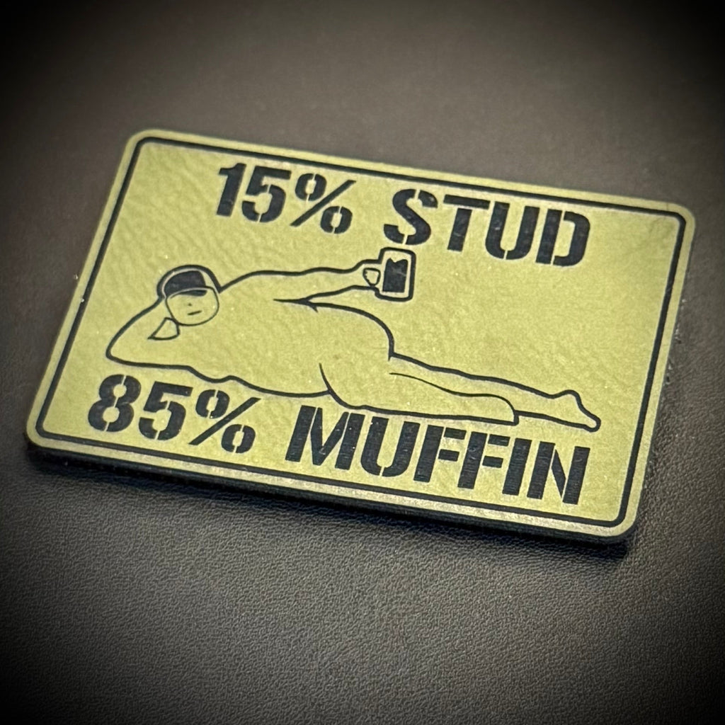 15% Stud 85% Muffin Funny Dad Bod Morale Patch, 2x3" | Made in USA | VELCRO® Brand Hook Backing