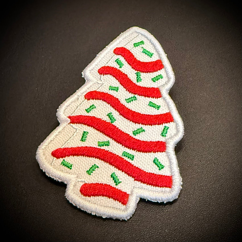 Christmas Tree Cake Funny Morale Patch | Made in USA | VELCRO® Brand Hook Backing