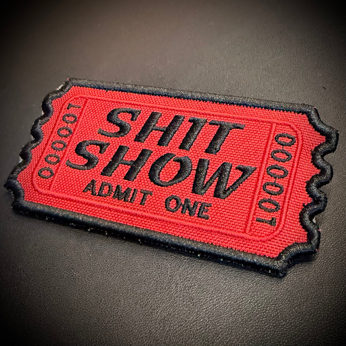 Shit Show Ticket Funny Morale Patch, 2.3x4" | Made in USA | VELCRO® Brand Hook Backing