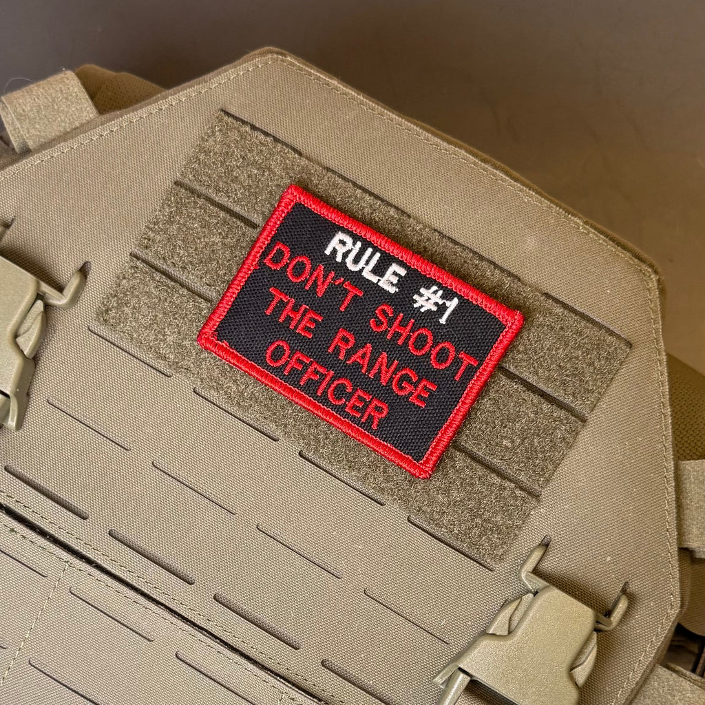 Rule #1 Don't Shoot The Range Officer Funny Morale Patch, 2x3" | Made in USA | VELCRO® Brand Hook Backing