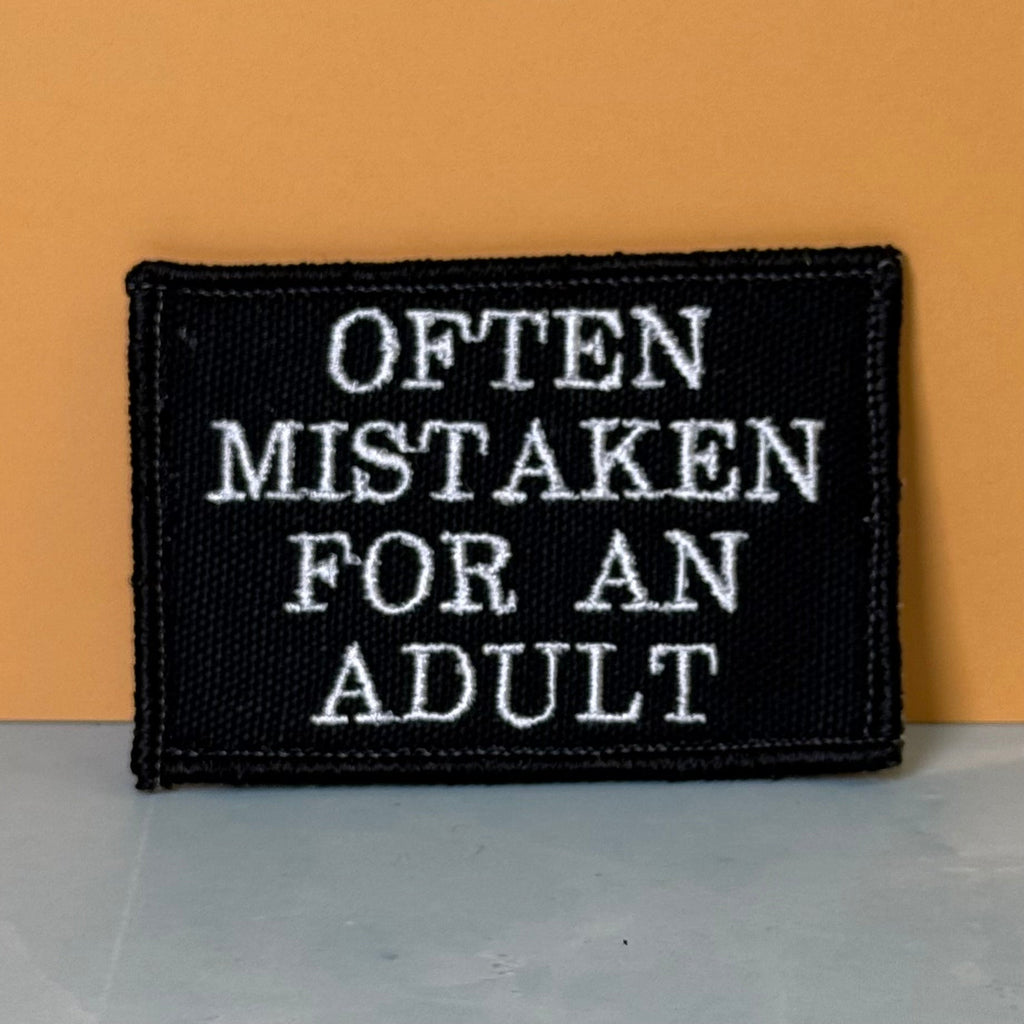 Often Mistaken For An Adult Funny Morale Patch, 2x3" | Made in USA | VELCRO® Brand Hook Backing