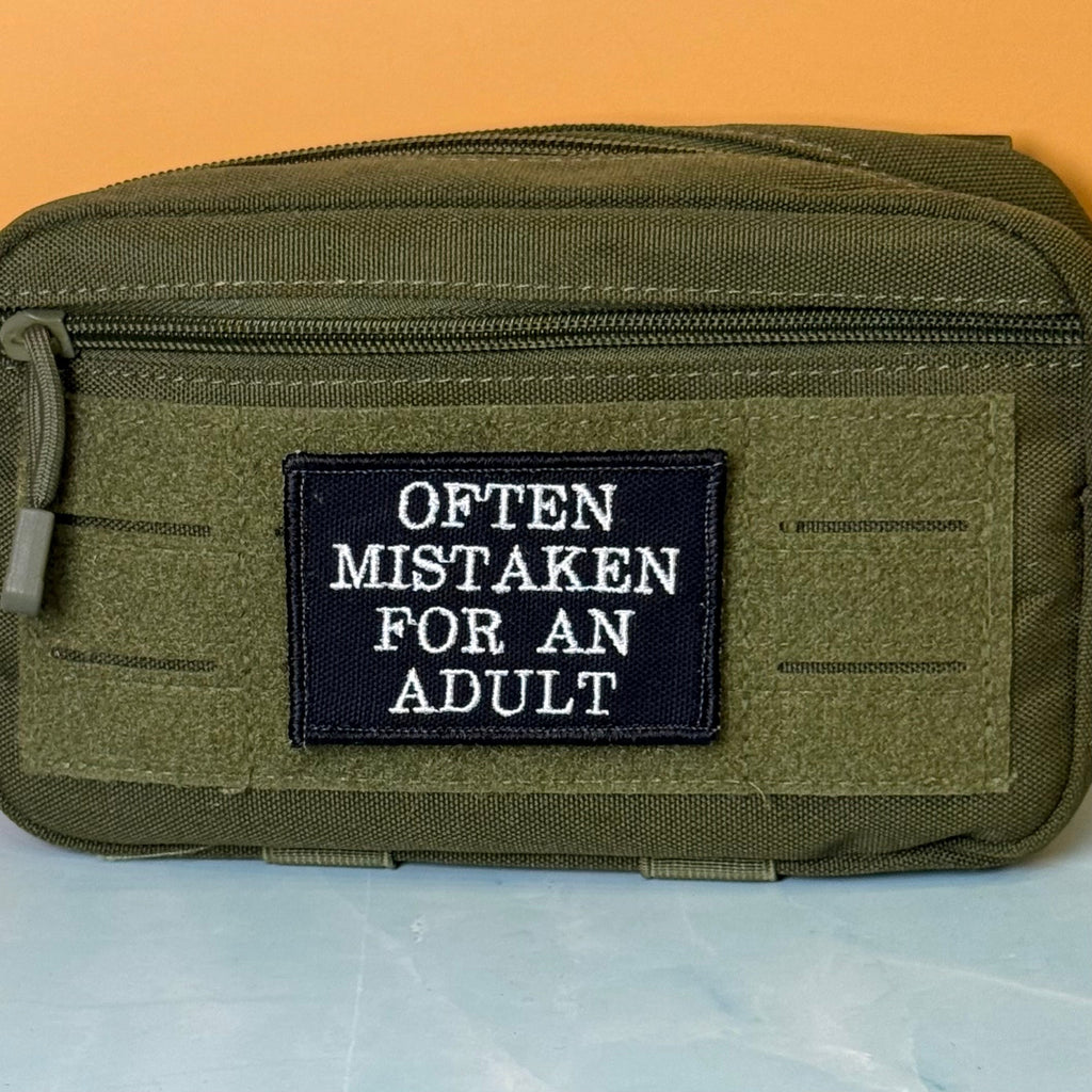 Often Mistaken For An Adult Funny Morale Patch, 2x3" | Made in USA | VELCRO® Brand Hook Backing