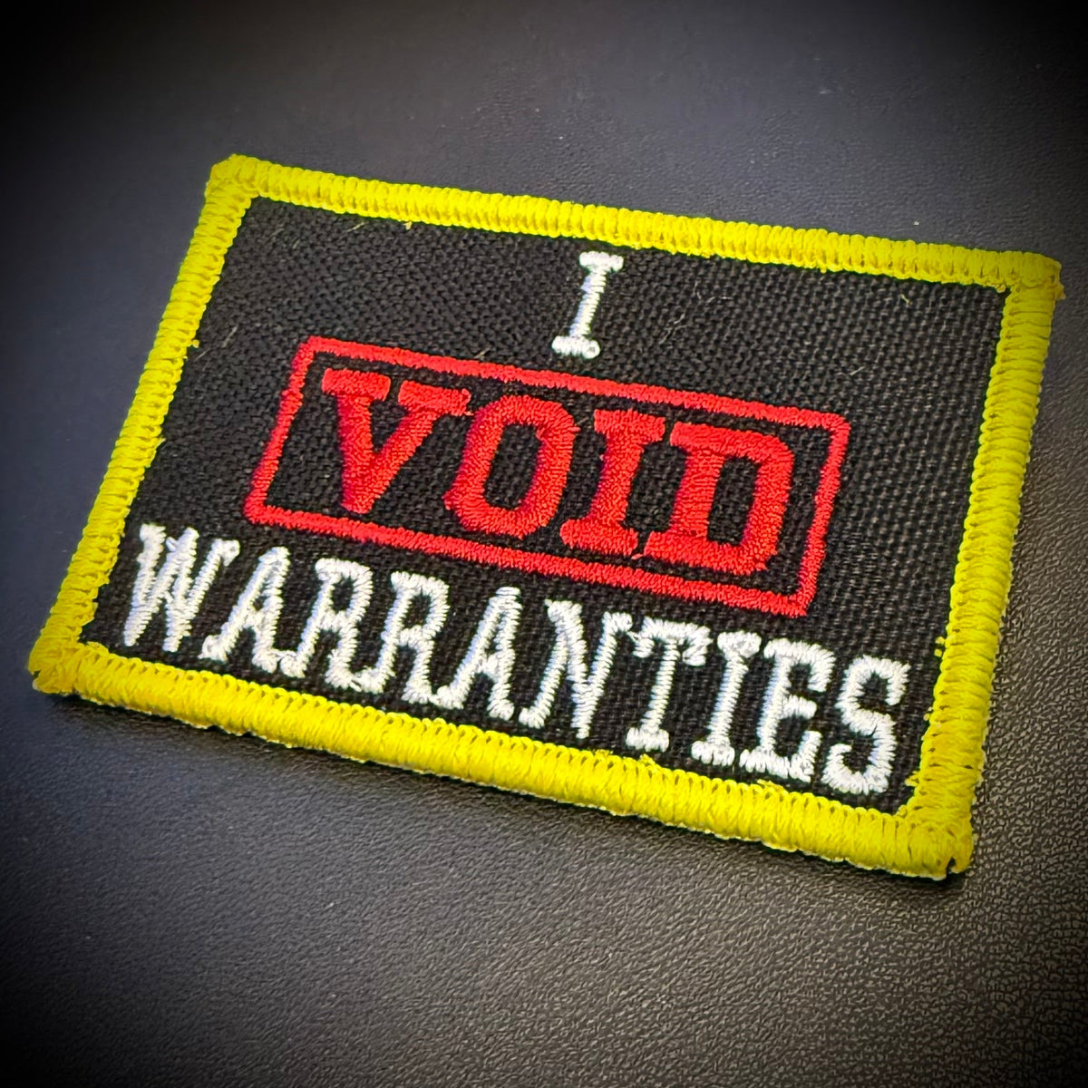 I Void Warranties Funny Morale Patch, 2x3" | Made in USA | VELCRO® Brand Hook Backing