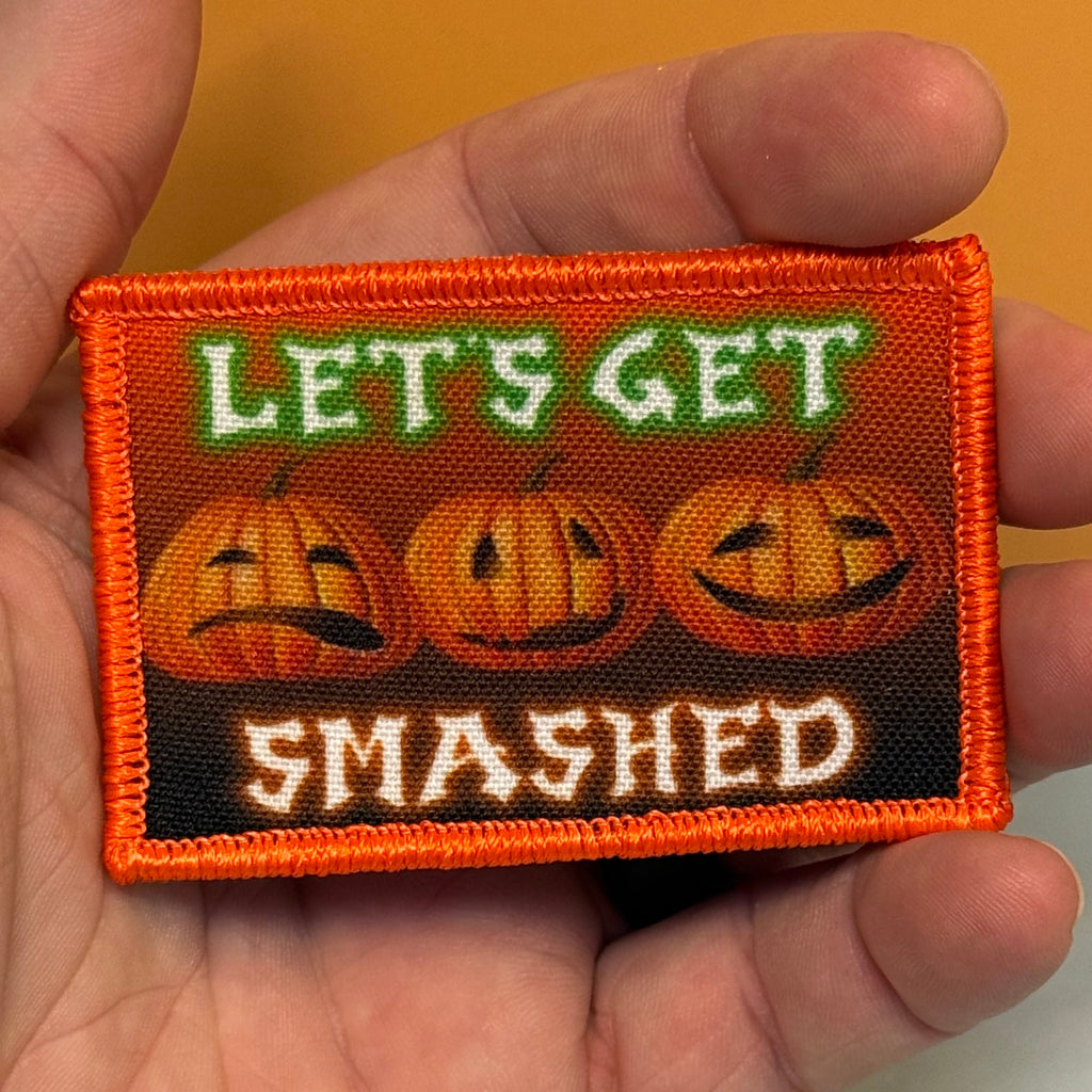 Halloween Smashed Pumpkins Funny Morale Patch, 2x3" | Made in the USA | VELCRO® Brand Hook Backing