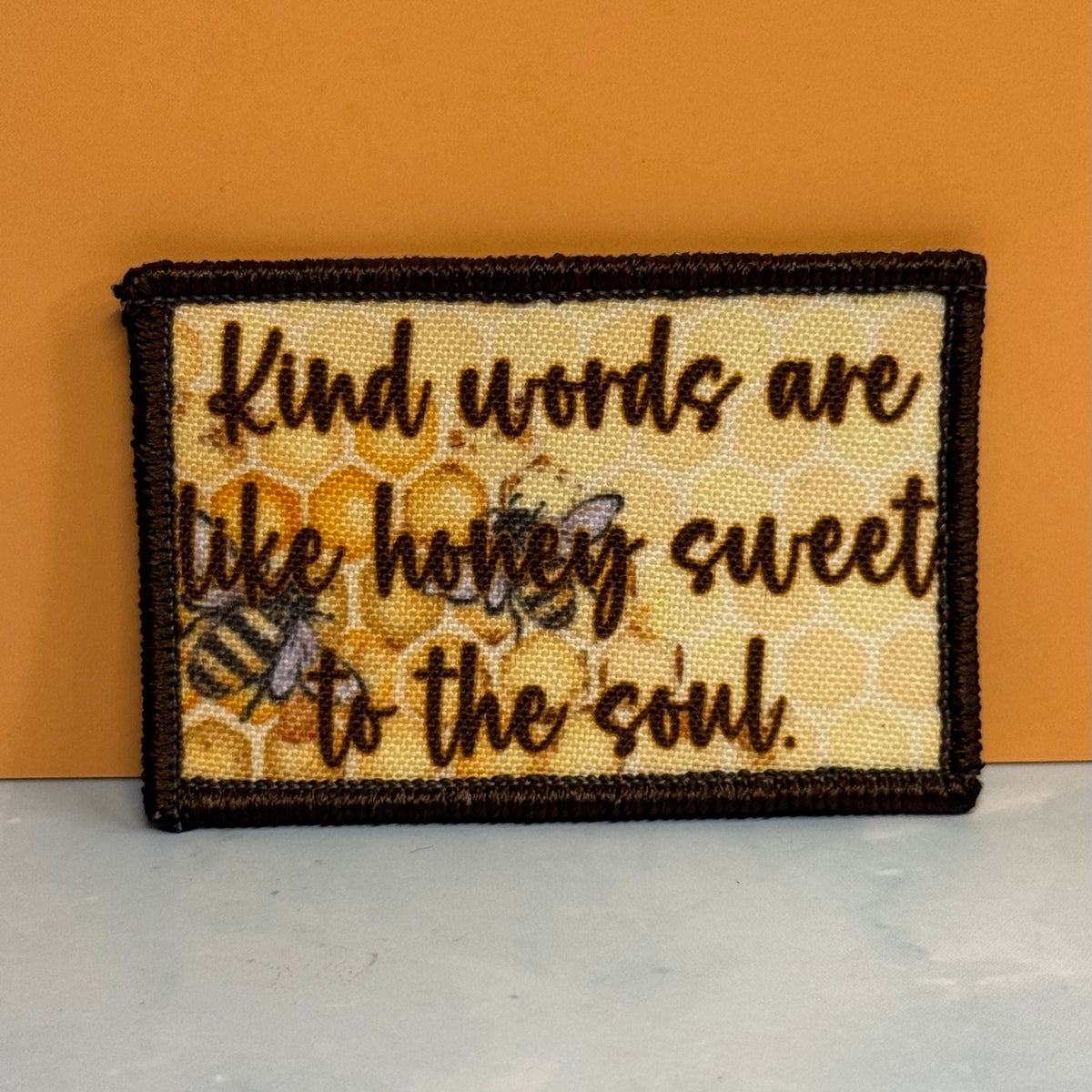 Kind Words Are Honey Sweet Morale Patch, 2x3" | Made in USA | VELCRO® Brand Hook Backing