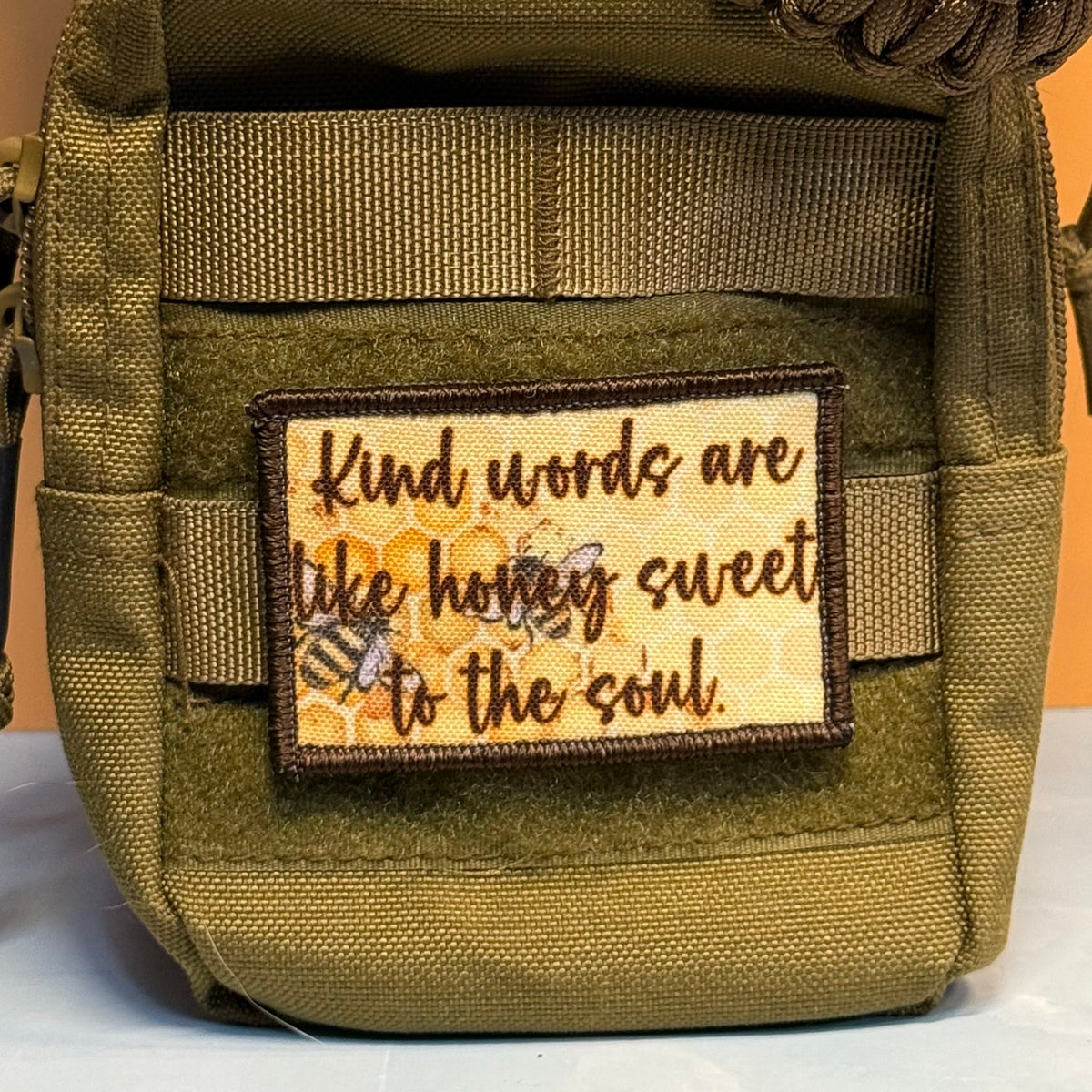 Kind Words Are Honey Sweet Morale Patch, 2x3" | Made in USA | VELCRO® Brand Hook Backing