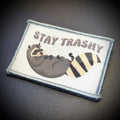 Stay Trashy Raccoon Trash Panda Funny Morale Patch, 2x3" | Made in USA | VELCRO® Brand Hook Backing