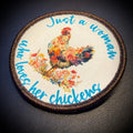 Just a Woman Who Loves Her Chickens Printed Patch, 3" Round | VELCRO® Brand Hook Backing