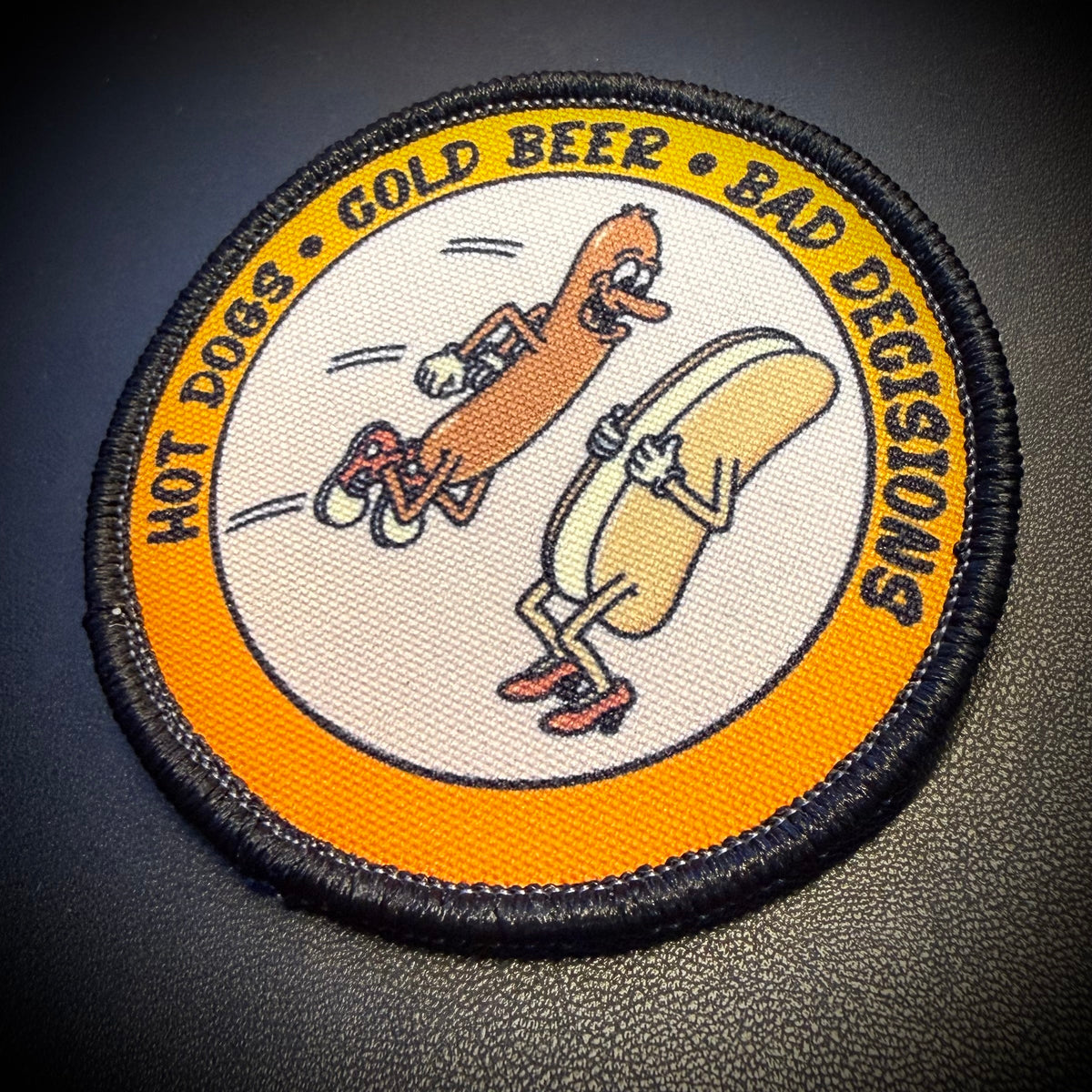 Hot Dogs, Cold Beer and Bad Decisions Funny Morale Patch | Made in USA | VELCRO® Brand Hook Backing