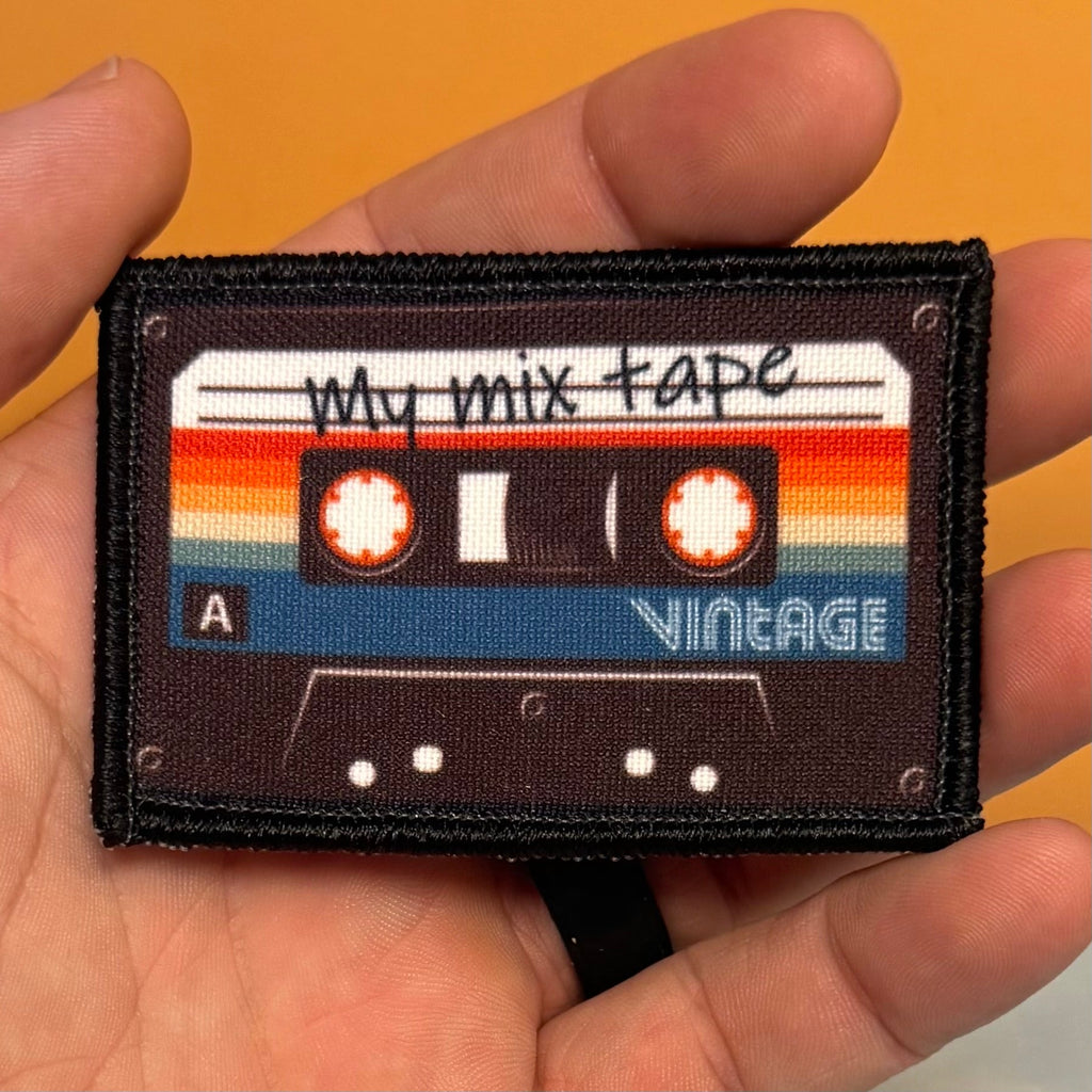 My 80's Cassette Mix Tape Funny Printed Morale Patch, 2x3" | VELCRO® Brand Hook Backing