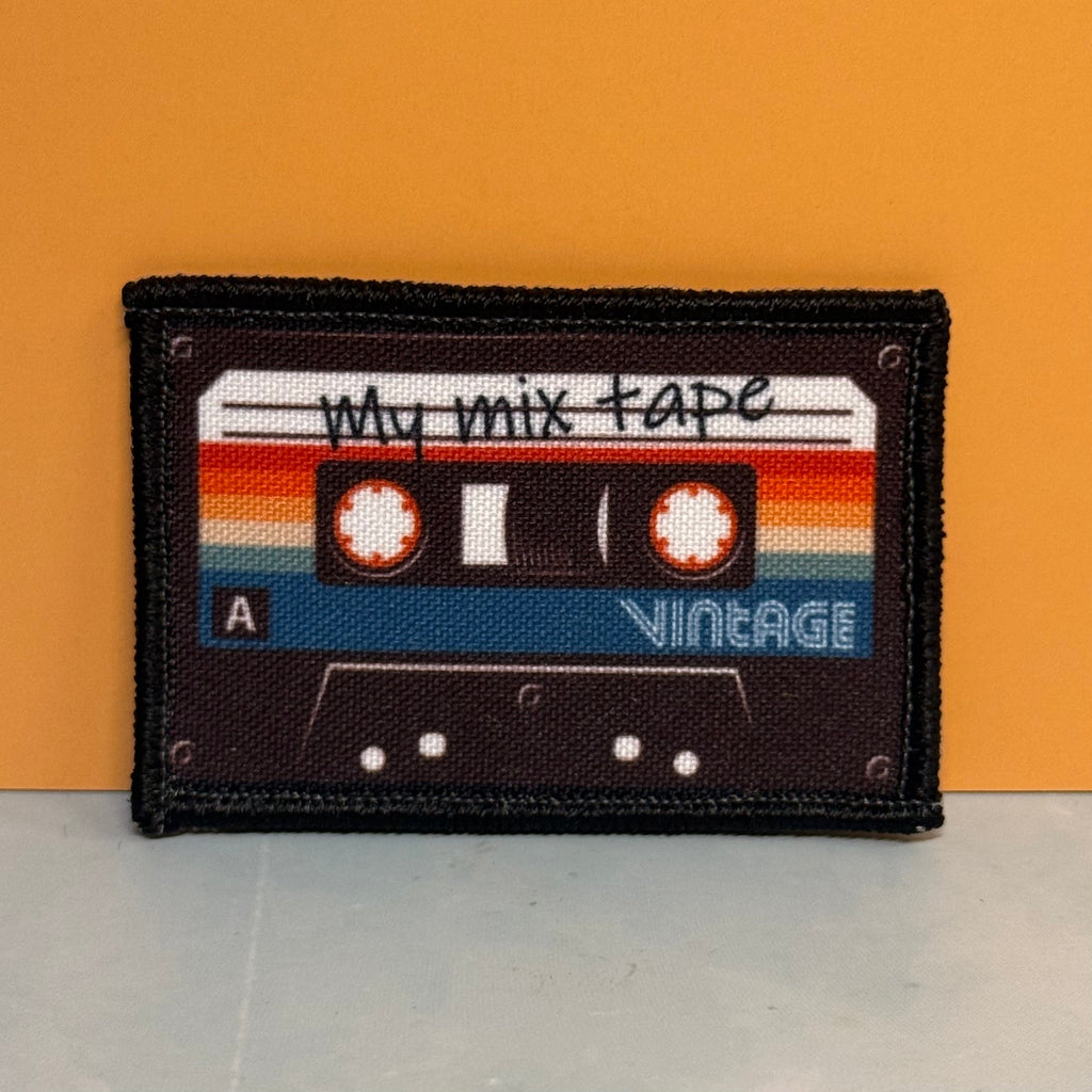 My 80's Cassette Mix Tape Funny Printed Morale Patch, 2x3" | VELCRO® Brand Hook Backing