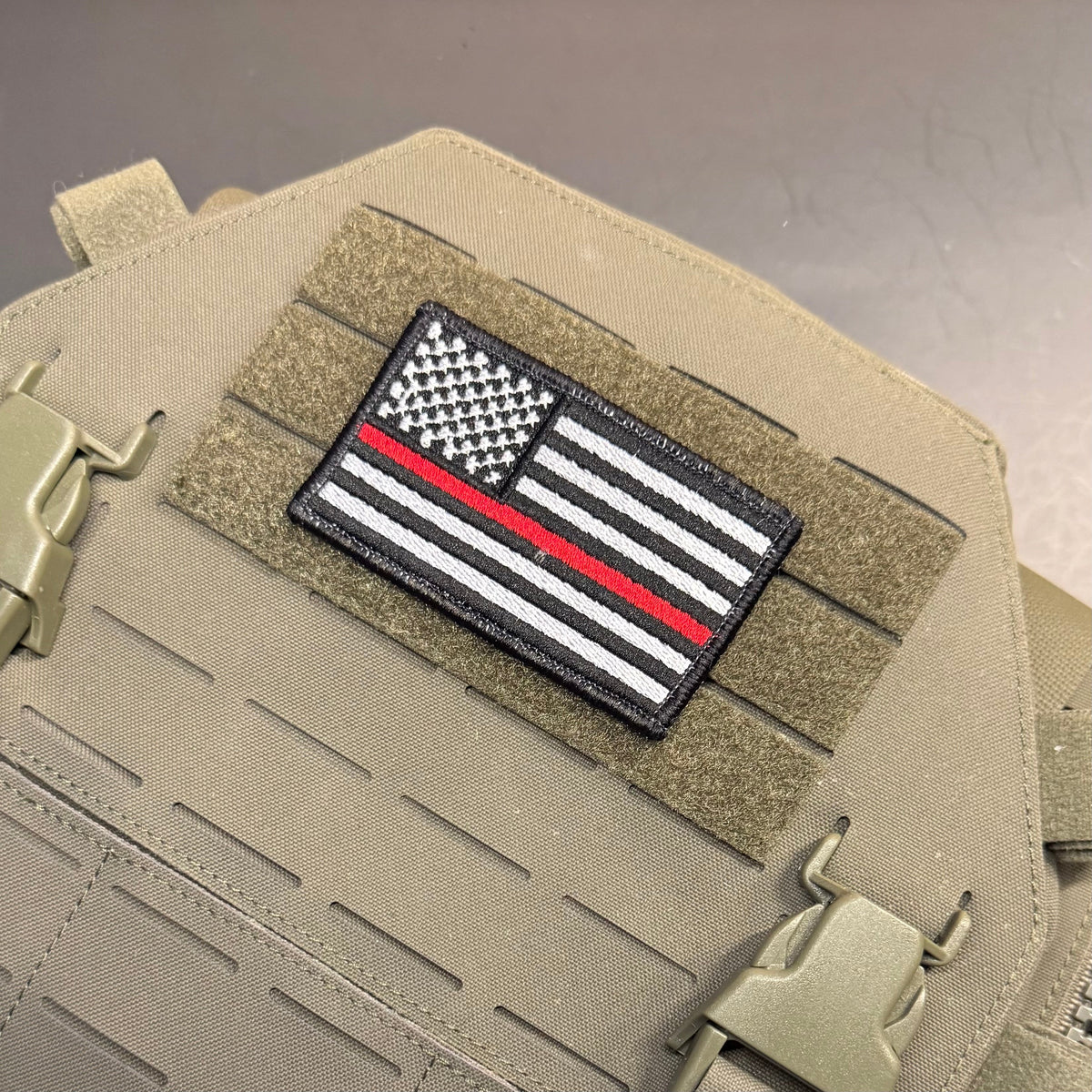 Thin Red Line American Flag Firefighter Patch, 2x3.5" | Made in USA | VELCRO® Brand Hook Backing