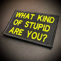 What Kind of Stupid Are You Funny Embroidered Morale Patch, 2x3" | VELCRO® Brand Hook Backing