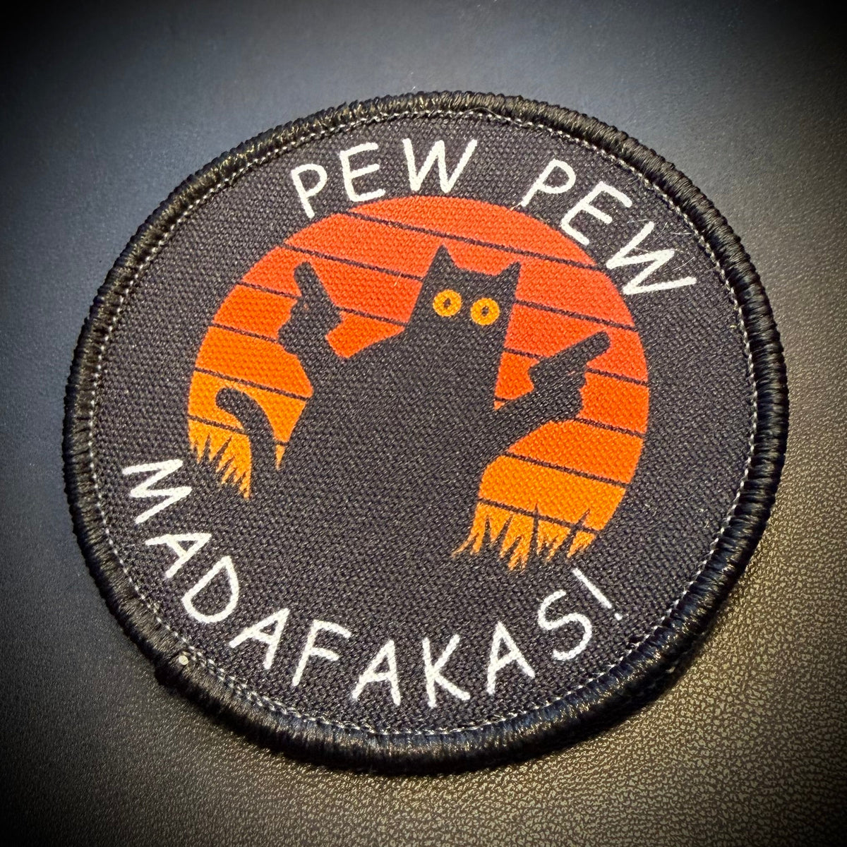 Pew Pew Madafakas Funny Cat Morale Patch, 3" Round | Made in USA | VELCRO® Brand Hook Backing