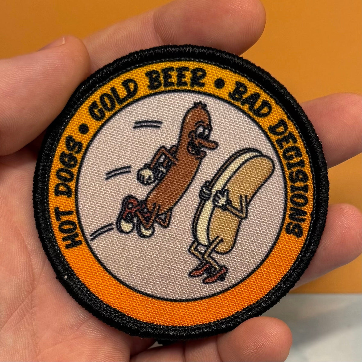 Hot Dogs, Cold Beer and Bad Decisions Funny Morale Patch | Made in USA | VELCRO® Brand Hook Backing