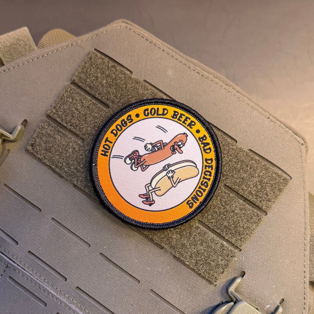 Hot Dogs, Cold Beer and Bad Decisions Funny Morale Patch | Made in USA | VELCRO® Brand Hook Backing