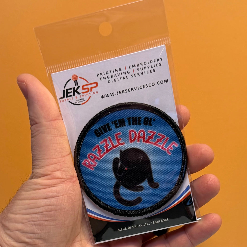 Give 'Em The Razzle Dazzle Funny Morale Patch | Made in USA | VELCRO® Brand Hook Backing