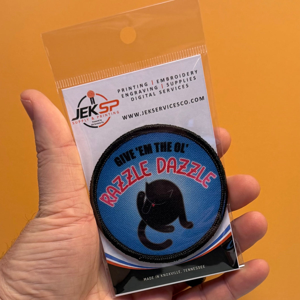 Give 'Em The Razzle Dazzle Funny Morale Patch | Made in USA | VELCRO® Brand Hook Backing