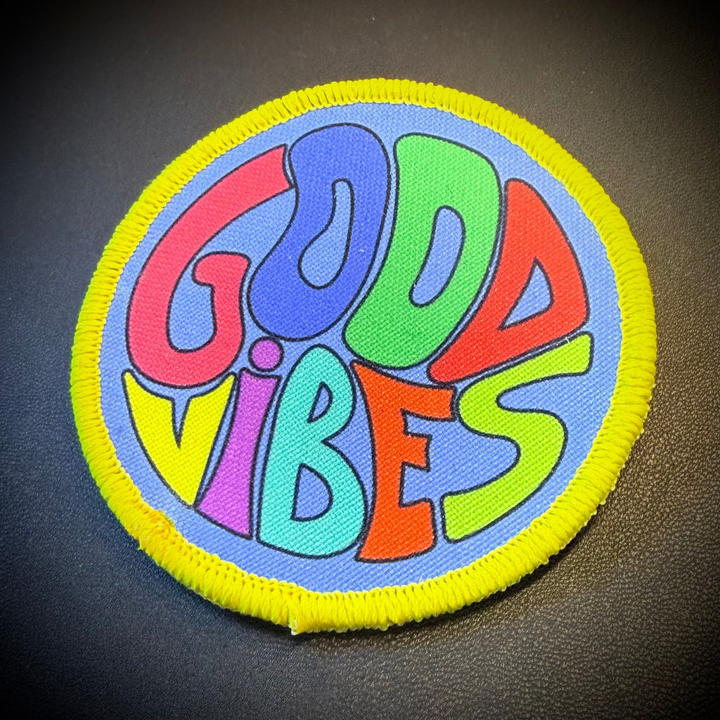 Good Vibes Only Funny Retro Printed Morale Patch, 3" Round | VELCRO® Brand Hook Backing