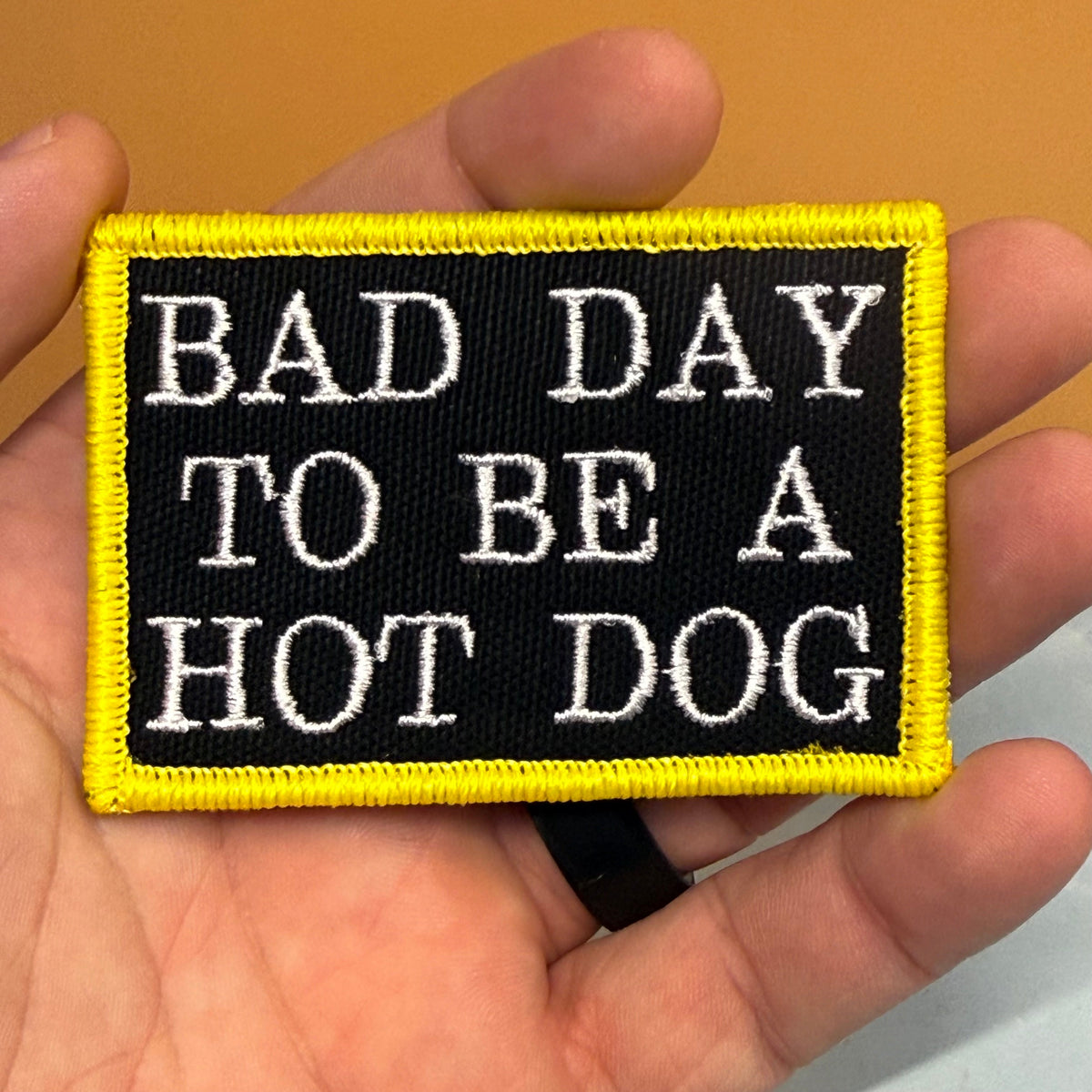 Bad Day To Be A Hot Dog Funny Morale Patch, 2x3" | Made in USA | VELCRO® Brand Hook Backing