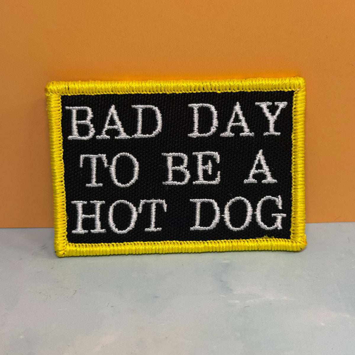 Bad Day To Be A Hot Dog Funny Morale Patch, 2x3" | Made in USA | VELCRO® Brand Hook Backing