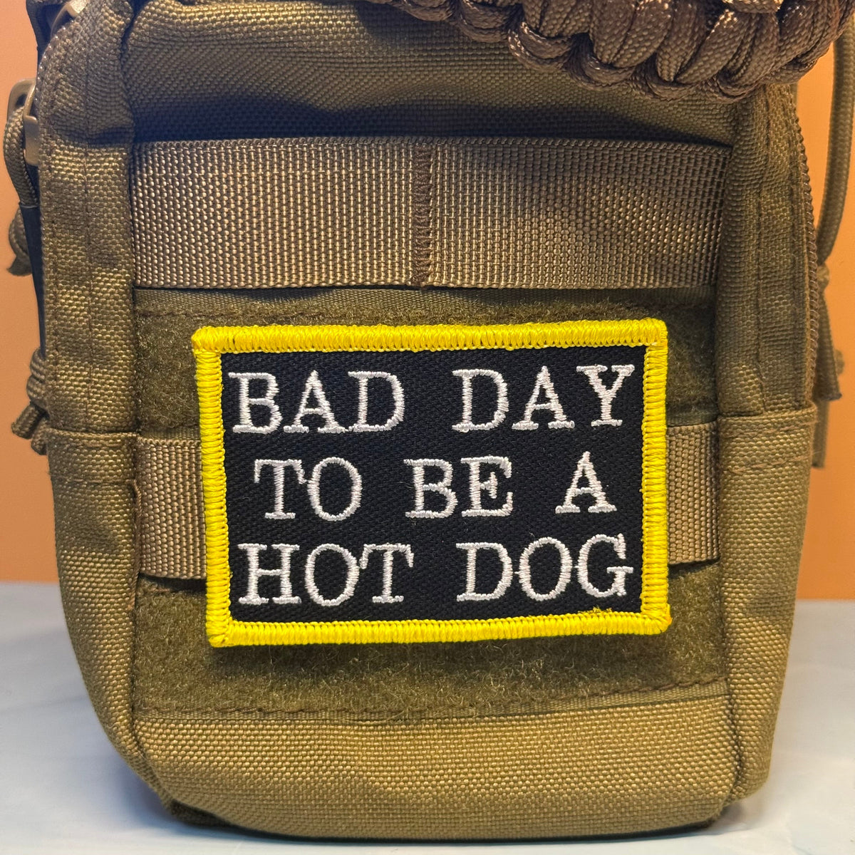Bad Day To Be A Hot Dog Funny Morale Patch, 2x3" | Made in USA | VELCRO® Brand Hook Backing