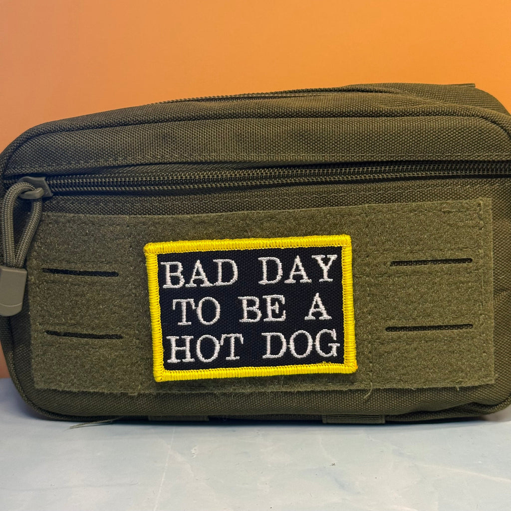Bad Day To Be A Hot Dog Funny Morale Patch, 2x3" | Made in USA | VELCRO® Brand Hook Backing