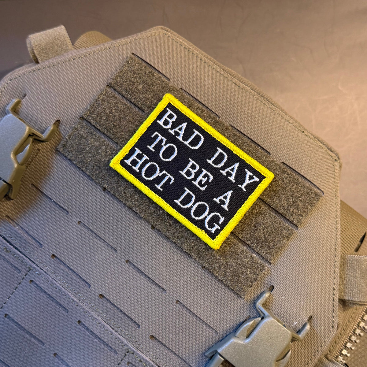Bad Day To Be A Hot Dog Funny Morale Patch, 2x3" | Made in USA | VELCRO® Brand Hook Backing