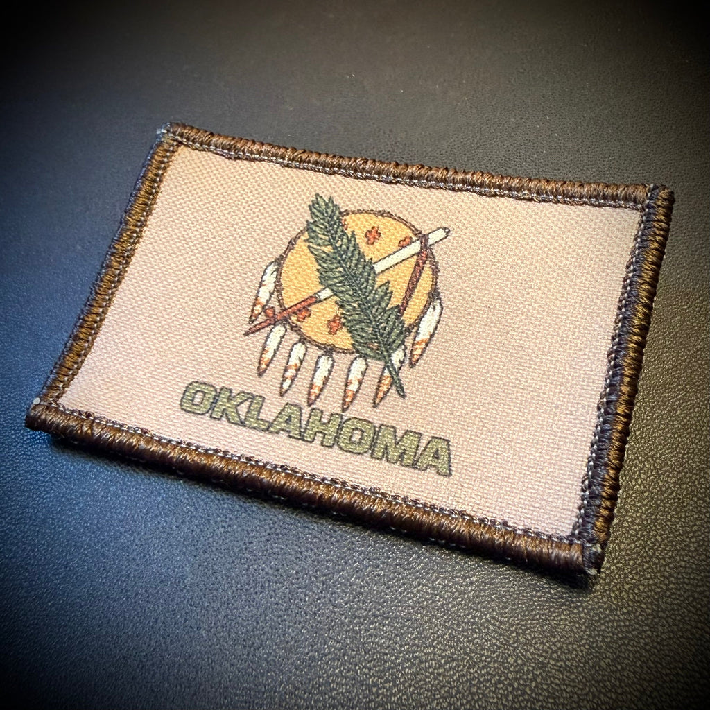 Oklahoma State Flag Printed Morale Patch, 2x3" | VELCRO® Brand Hook Backing