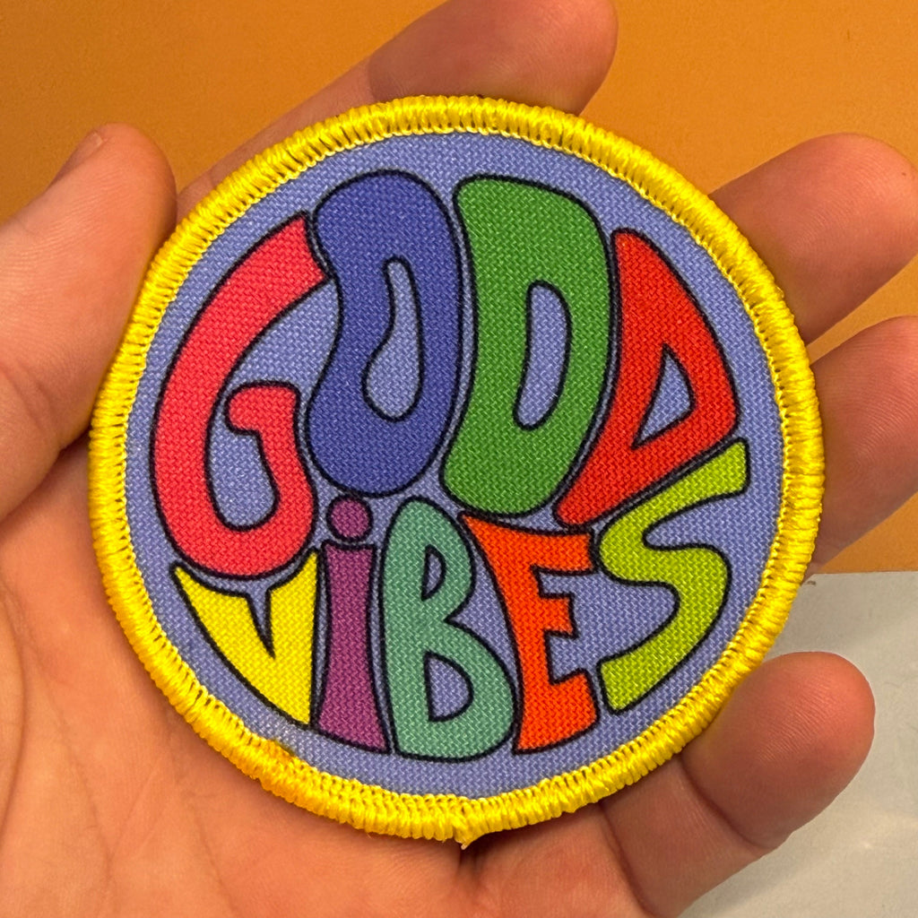 Good Vibes Only Funny Retro Printed Morale Patch, 3" Round | VELCRO® Brand Hook Backing