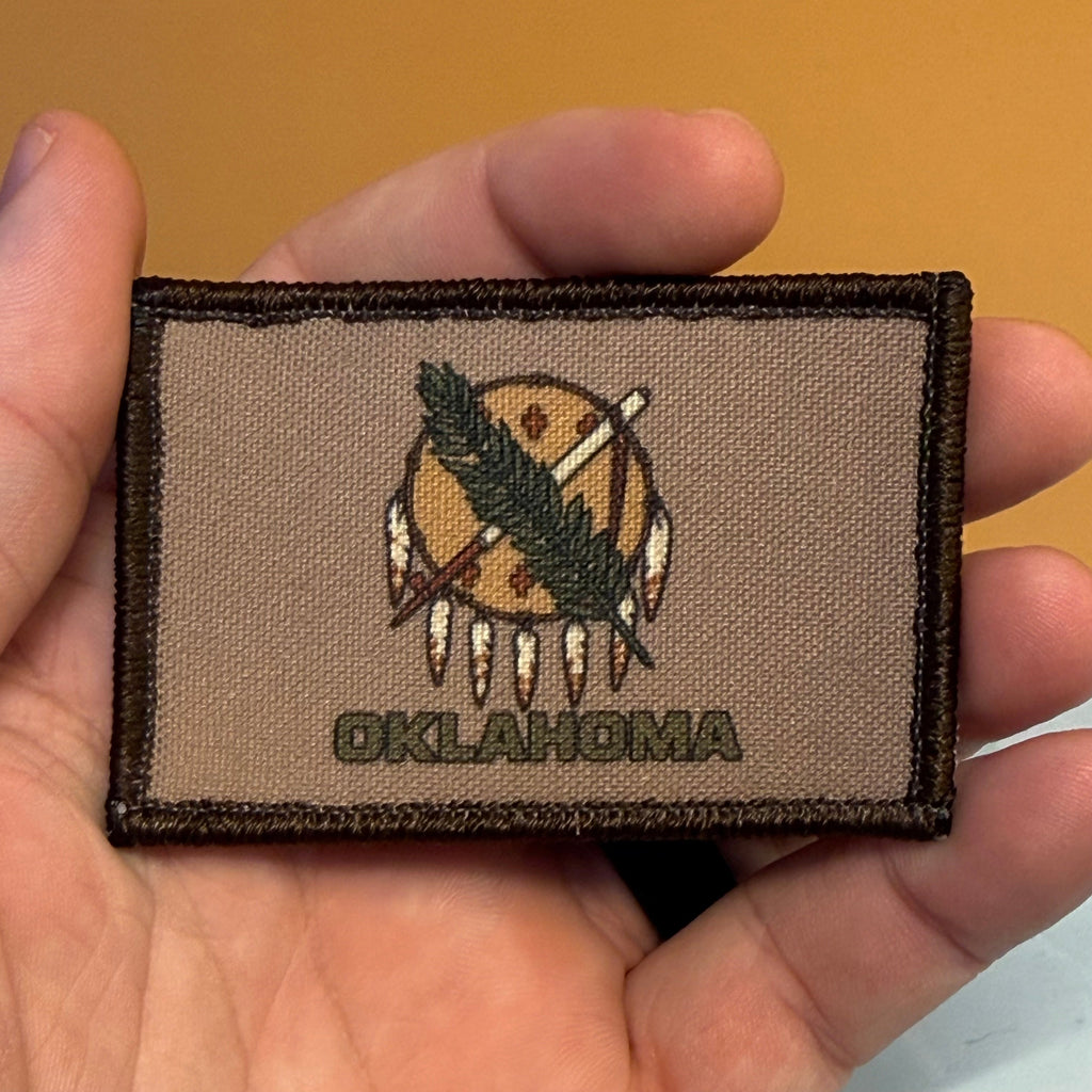 Oklahoma State Flag Printed Morale Patch, 2x3" | VELCRO® Brand Hook Backing