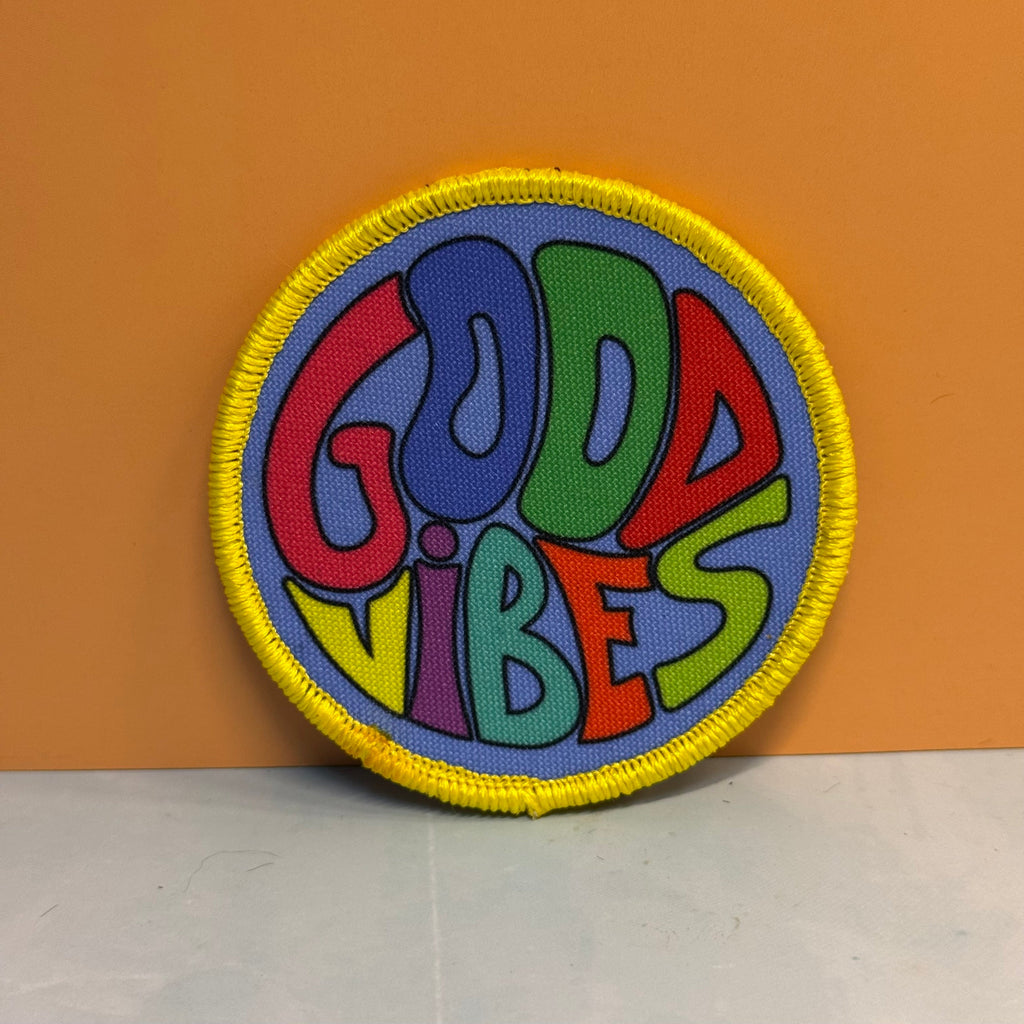 Good Vibes Only Funny Retro Printed Morale Patch, 3" Round | VELCRO® Brand Hook Backing