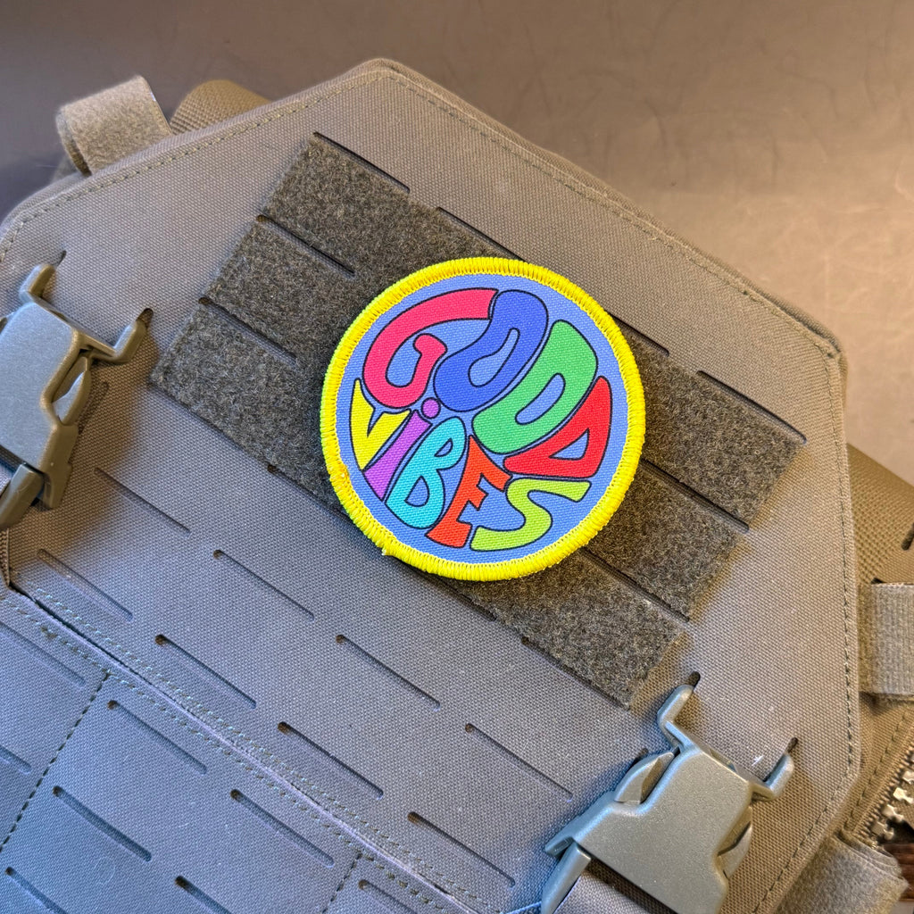 Good Vibes Only Funny Retro Printed Morale Patch, 3" Round | VELCRO® Brand Hook Backing