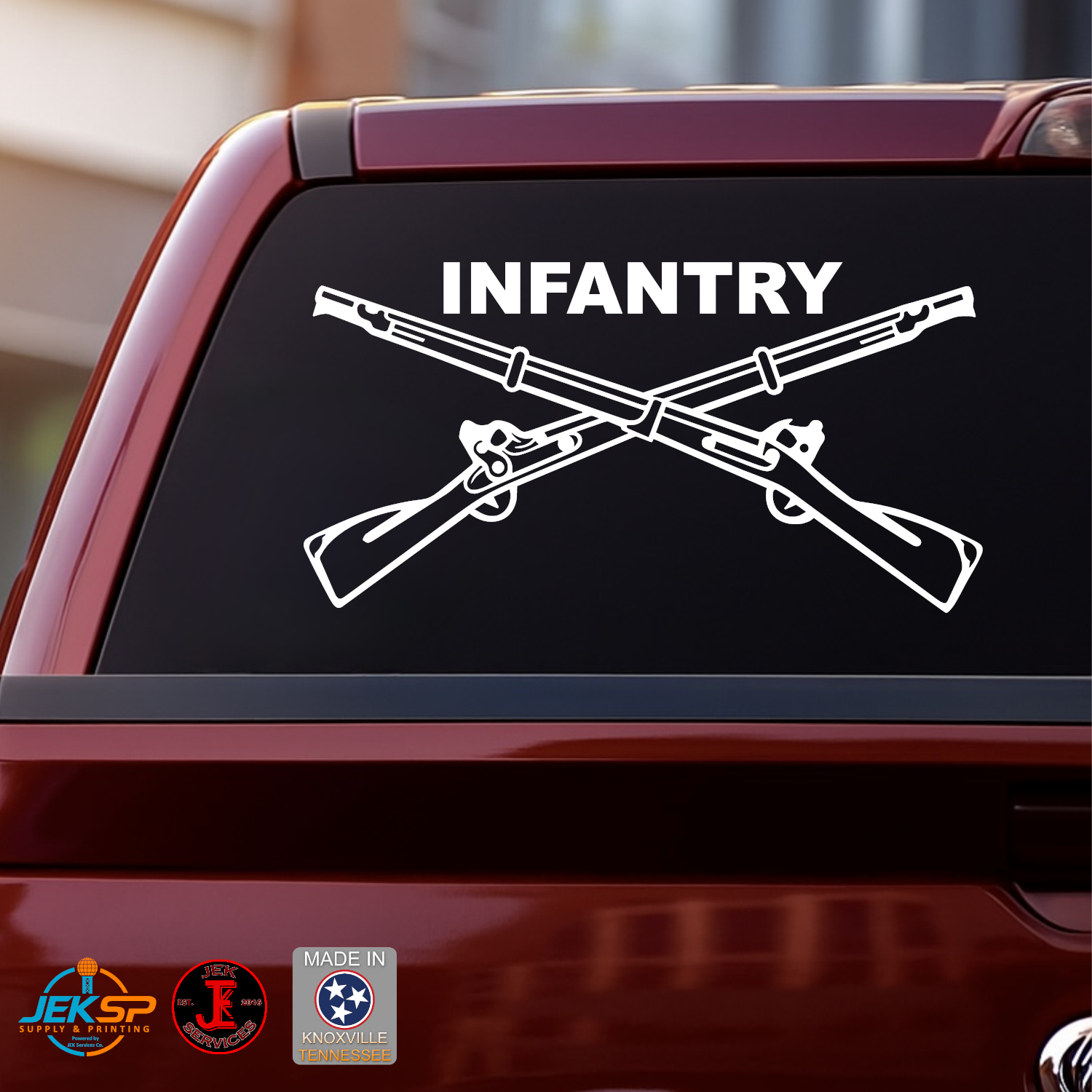 Infantry Crossed Rifles Vinyl Decal | Military Vehicle Window Sticker | Made In USA