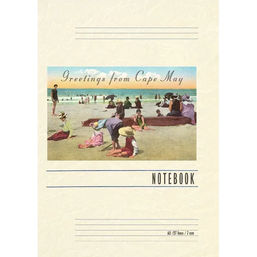 Vintage Lined Notebook Greetings from Cape May, New Jersey, Beach Scene
