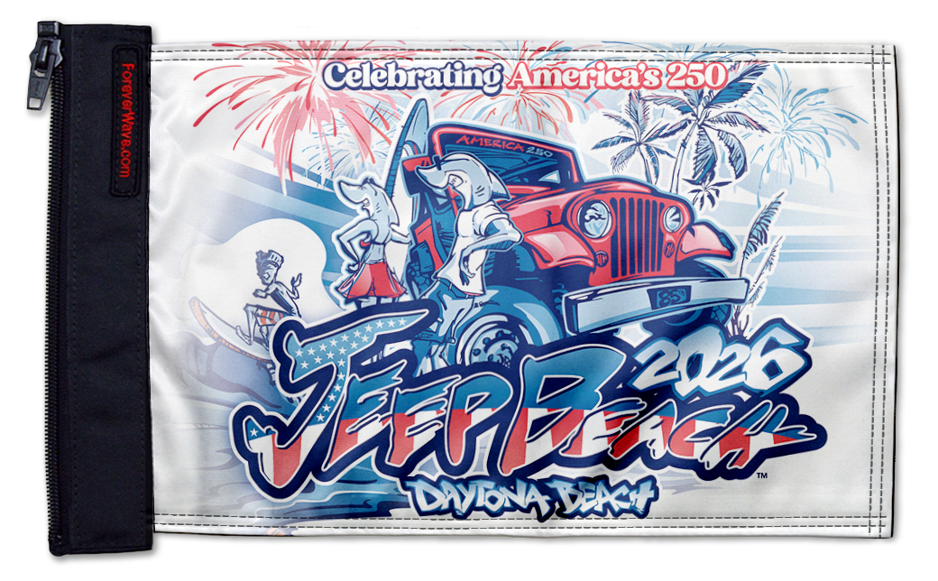 Jeep Beach 2026 12"x18" Forever Wave Flag for Boats