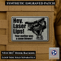 Hey Laser Lips, Johnny 5 Retro Funny Morale Patch, 2x3" | Made in USA | VELCRO® Brand Hook Backing