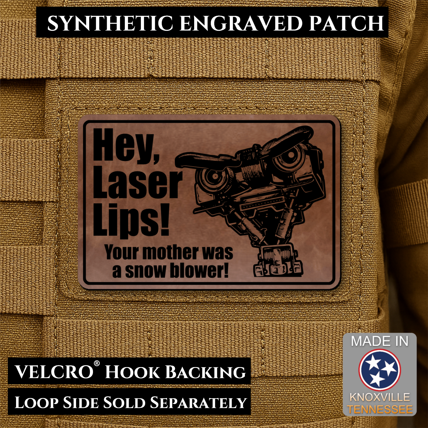Hey Laser Lips, Johnny 5 Retro Funny Morale Patch, 2x3" | Made in USA | VELCRO® Brand Hook Backing