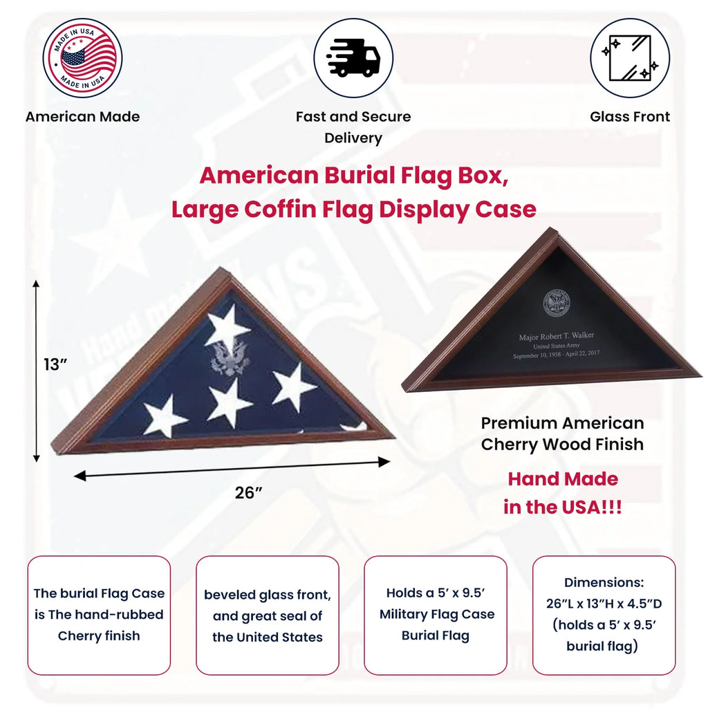 American Burial Flag Box, Large Coffin USA Flag Display Case.