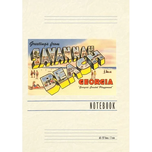 Vintage Lined Notebook Greetings from Savannah Beach - Paperback
