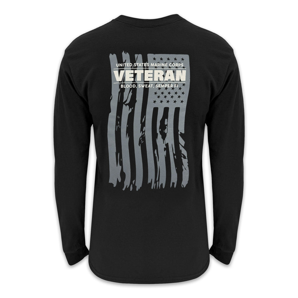Marines Veteran Flag Long Sleeve T-Shirt (Black)