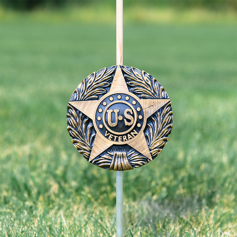 U.S. Veteran Grave Marker & Flag Holder with Aluminum Ground Spike - Made in USA