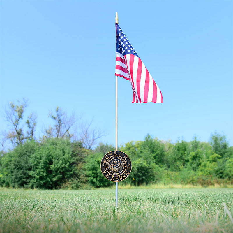 GAR Veteran Grave Marker & Flag Holder with Aluminum Ground Spike | Made in USA